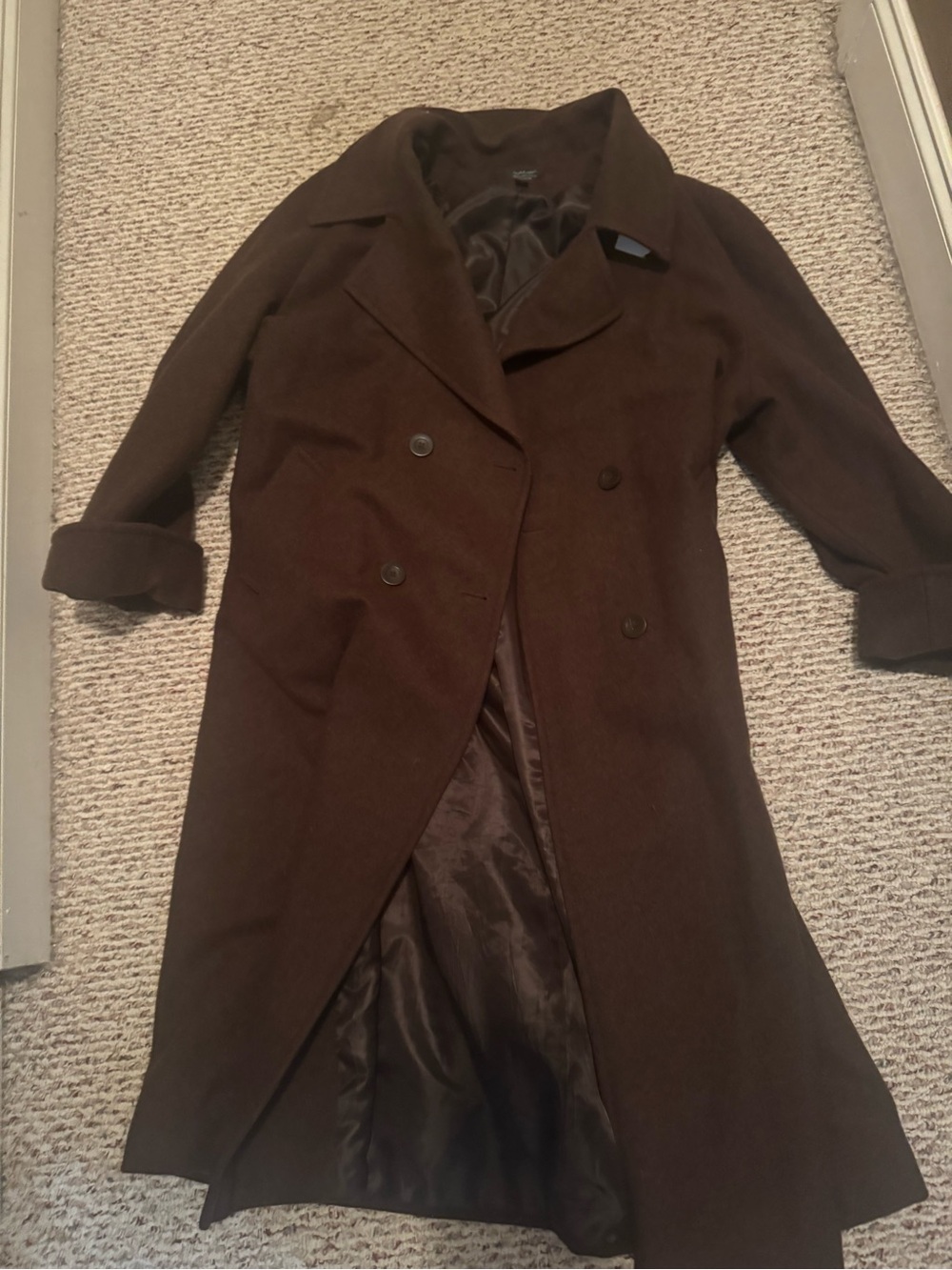 Brown Double-Breasted Women's Wool Coat